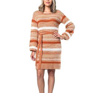 JR171 Kit & Sky Rust Striped Long Sleeve Sweater Dress Size Large